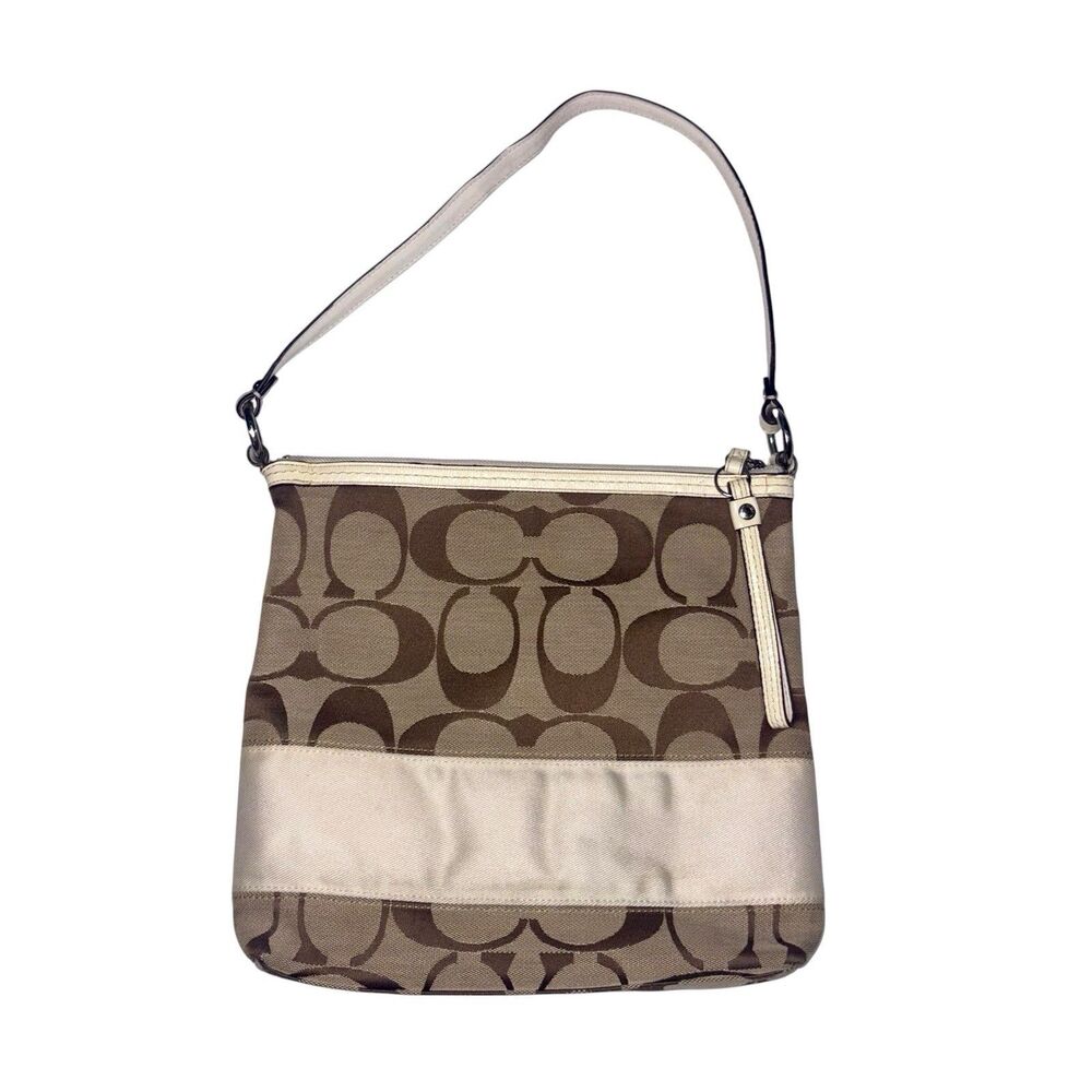 Authentic Coach Signature Canvas and Leather Bag Khaki/ Chalk A1073-F13674